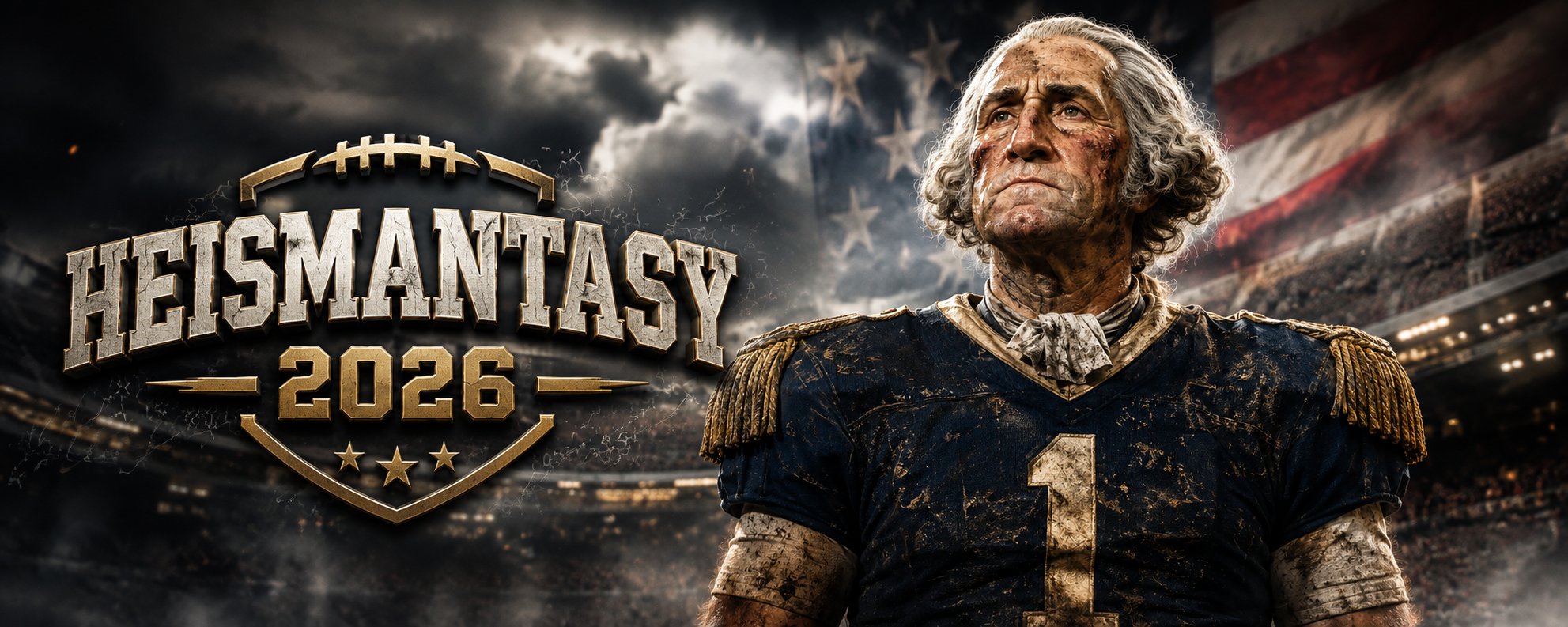 Heismantasy 2026 — George Washington as a battle-worn gridiron player